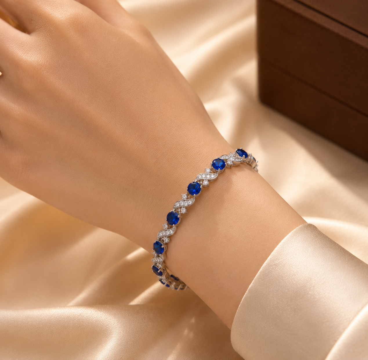 Silver Sapphire Floral Link Bracelet by Harrison & James - bracelet product image 2