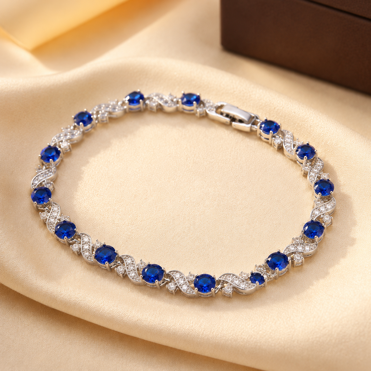 Silver Sapphire Floral Link Bracelet by Harrison & James - bracelet product image 1