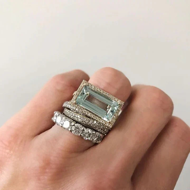 Vintage Silver Turquoise Glass Ring Set by Harrison & James - ring product image 1
