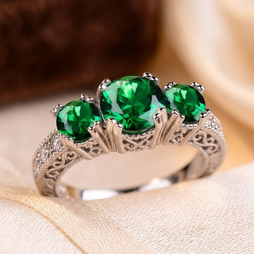 Silver Emerald Three-Stone Ring by Harrison & James - ring product image 1