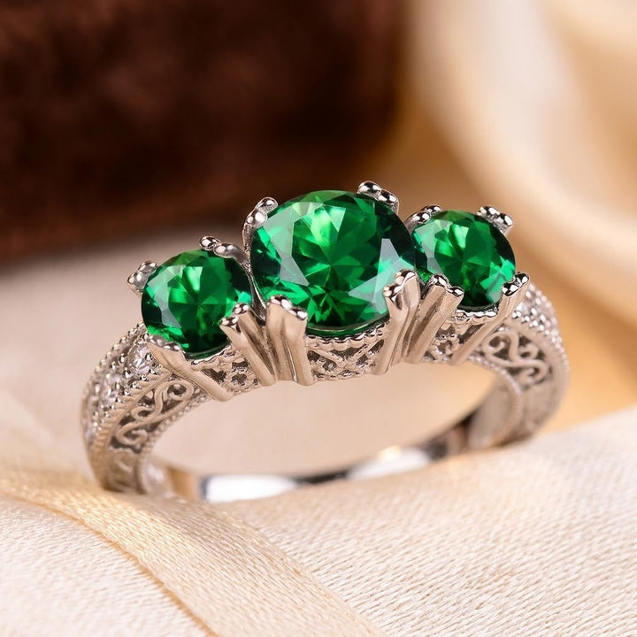 Silver Emerald Three-Stone Ring by Harrison & James - ring product image 1