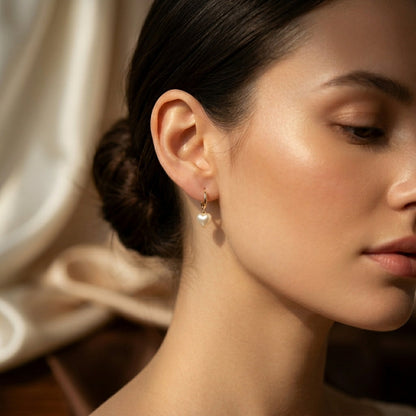 Gold Heart Pearl Drop Earrings by Harrison & James - earrings product image 2