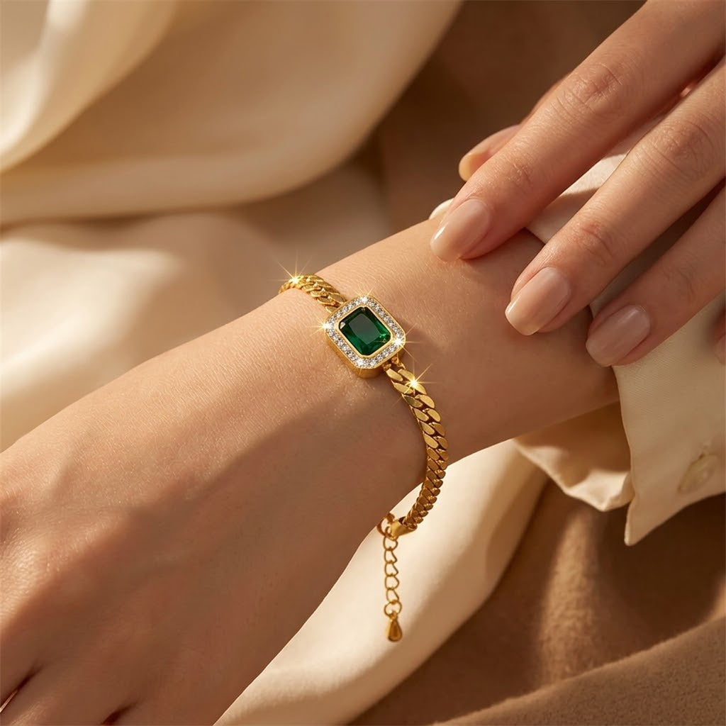 Gold Emerald Chain Bracelet by Harrison & James - bracelet product image 2