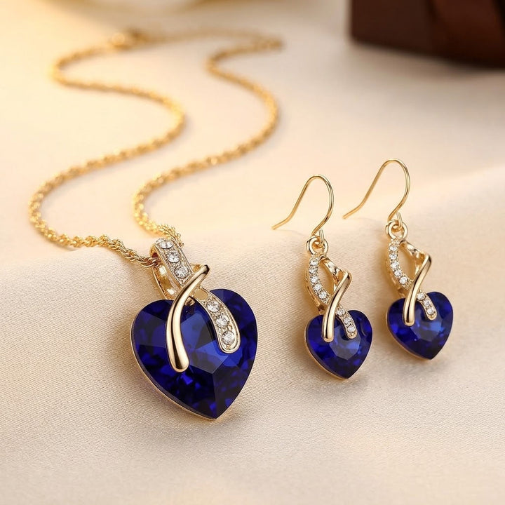 Gold Sapphire Heart Necklace and Earrings Set by Harrison & James - earrings product image 1