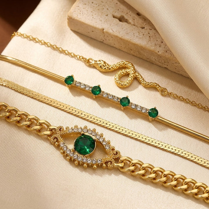 Gold Emerald Charm Bracelet Set by Harrison & James - bracelet product image 1