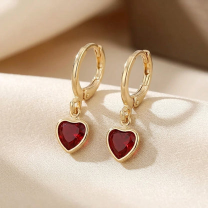 Gold Ruby Heart Drop Earrings by Harrison & James - earrings product image 1