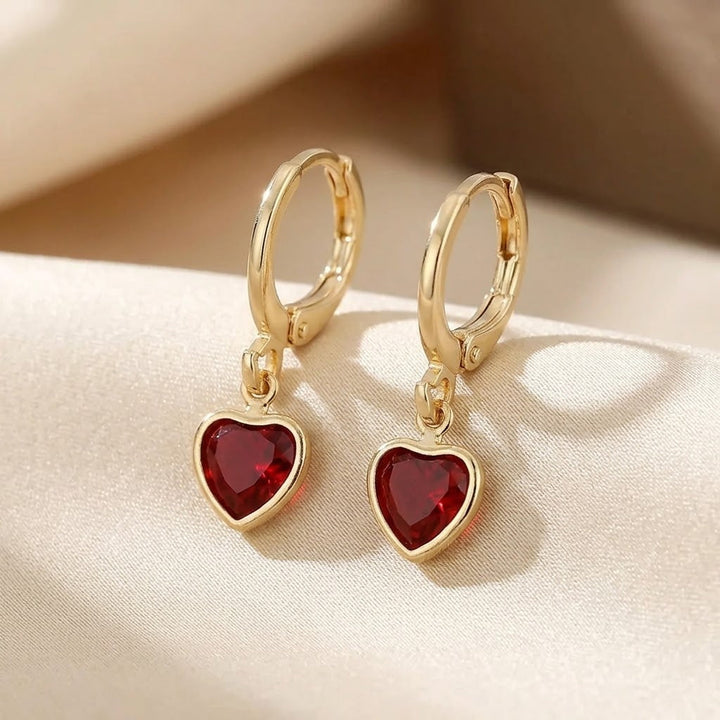 Gold Ruby Heart Drop Earrings by Harrison & James - earrings product image 1