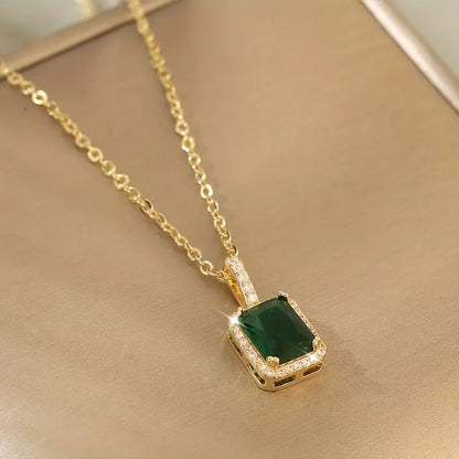 Gold Emerald Rectangular Halo Necklace by Harrison & James - necklace product image 2