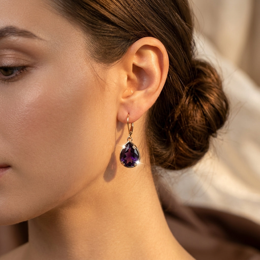 Gold Amethyst Teardrop Earrings by Harrison & James - earrings product image 2