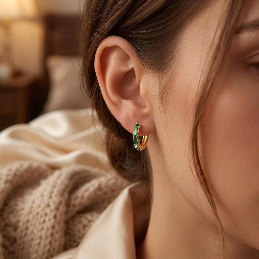 Gold Emerald Hoop Earrings by Harrison & James - earrings product image 2