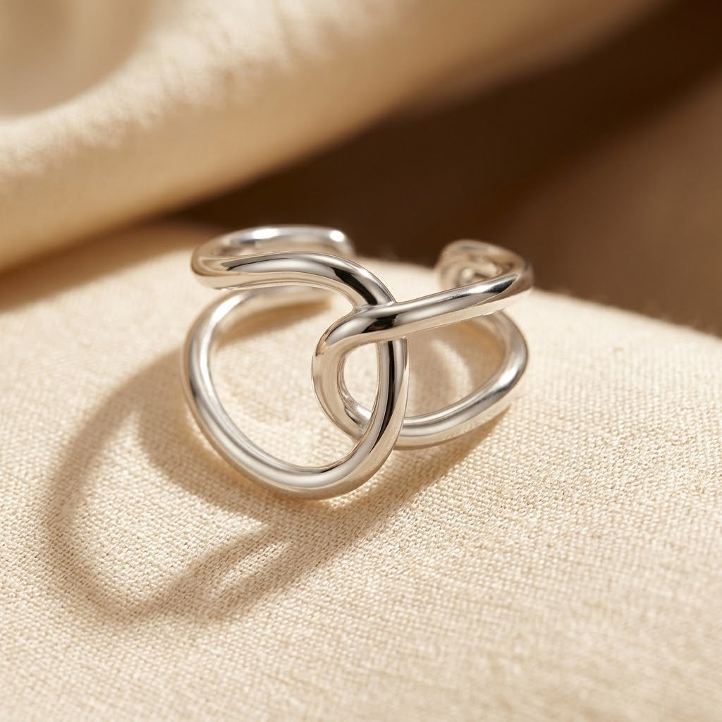 Silver Interlocking Open Ring by Harrison & James - ring product image 1