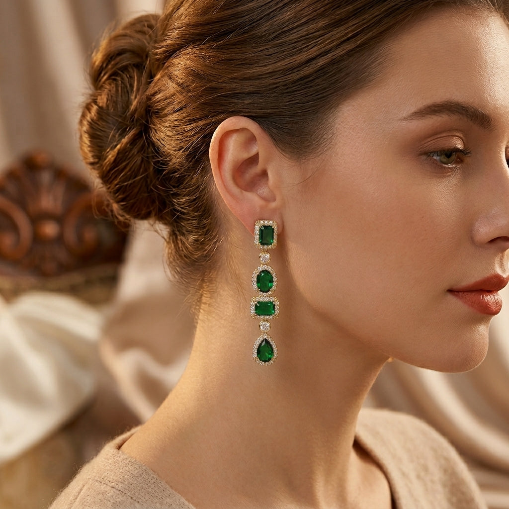 Gold Emerald Multi-Shape Drop Earrings by Harrison & James - earrings product image 2