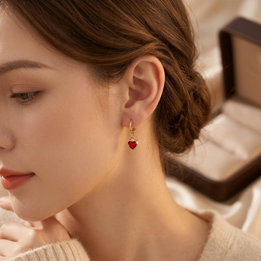 Gold Ruby Heart Drop Earrings by Harrison & James - earrings product image 2