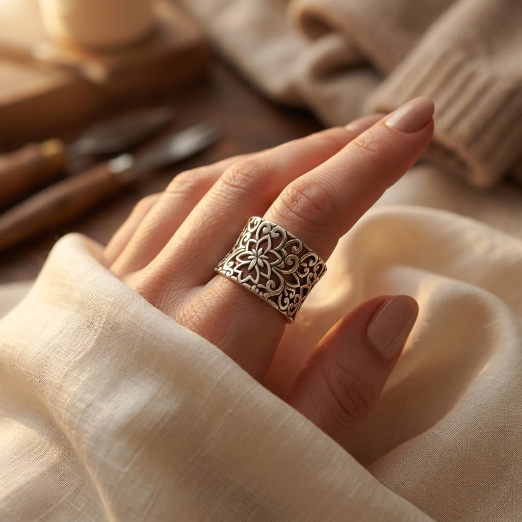Silver Ornate Filigree Ring by Harrison & James - ring product image 2