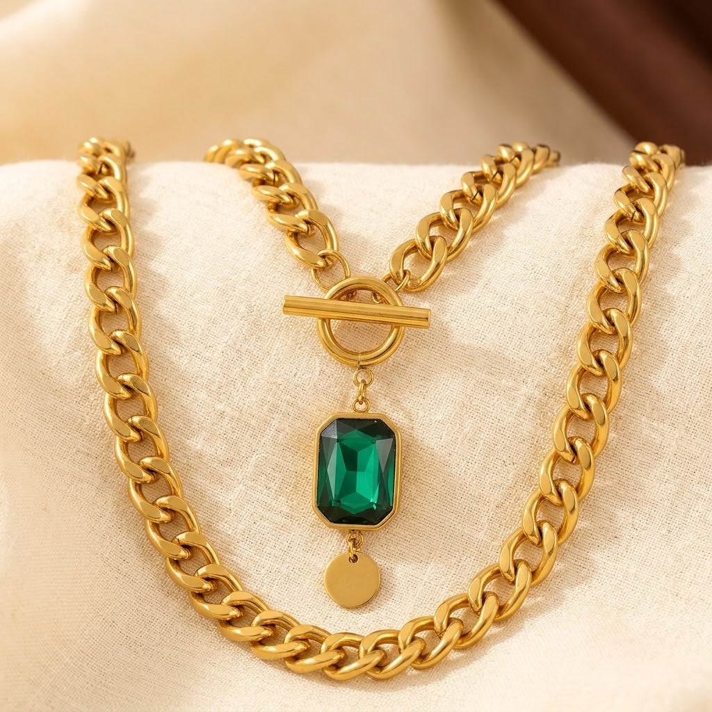 Gold Emerald Chain Necklace by Harrison & James - necklace product image 1