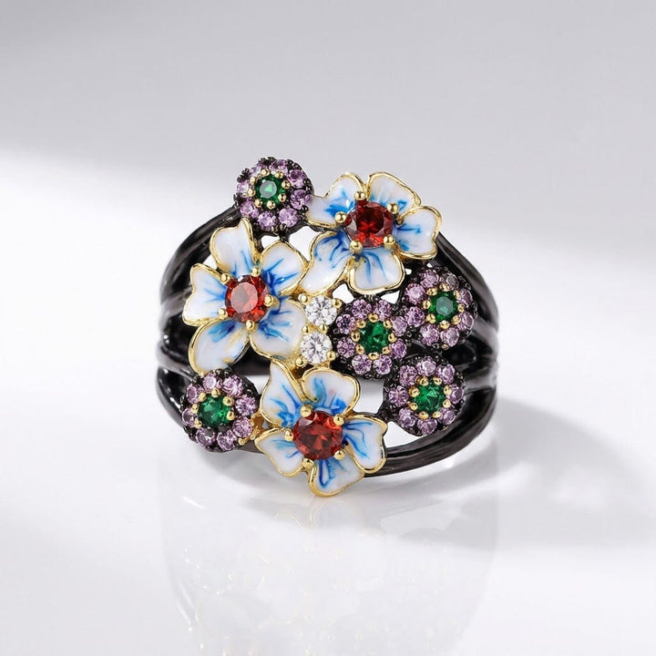 COLORFUL ENAMEL FLOWER GARDEN RING by Harrison & James - ring product image 1