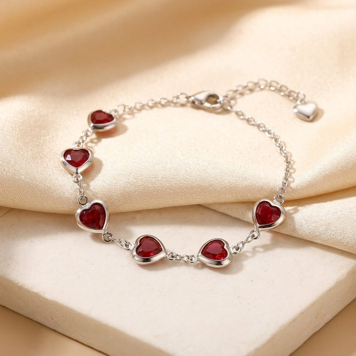 Silver Ruby Heart Chain Bracelet by Harrison & James - bracelet product image 1