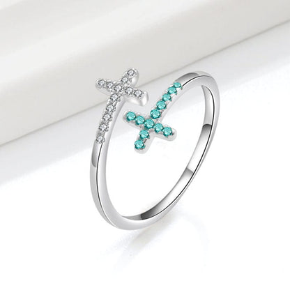 DOUBLE CROSS TURQUOISE & SILVER RING - (ADJUSTABLE) by Harrison & James - ring product image 1
