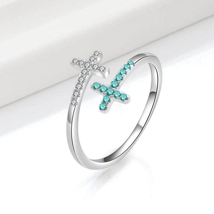 DOUBLE CROSS TURQUOISE & SILVER RING - (ADJUSTABLE) by Harrison & James - ring product image 1