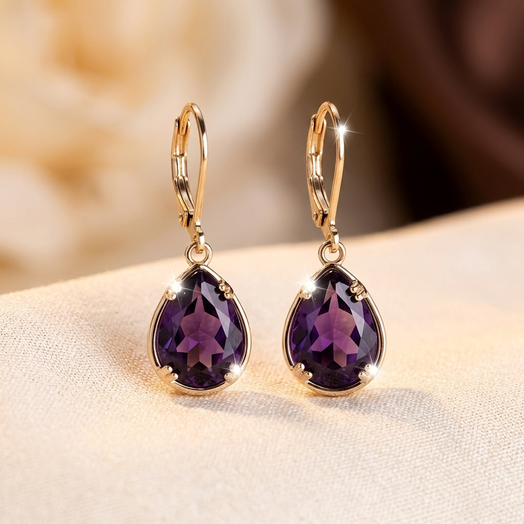 Gold Amethyst Teardrop Earrings by Harrison & James - earrings product image 1