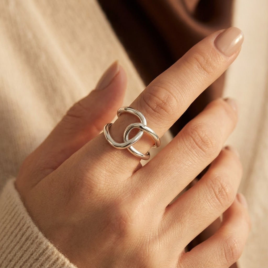 Silver Interlocking Open Ring by Harrison & James - ring product image 2