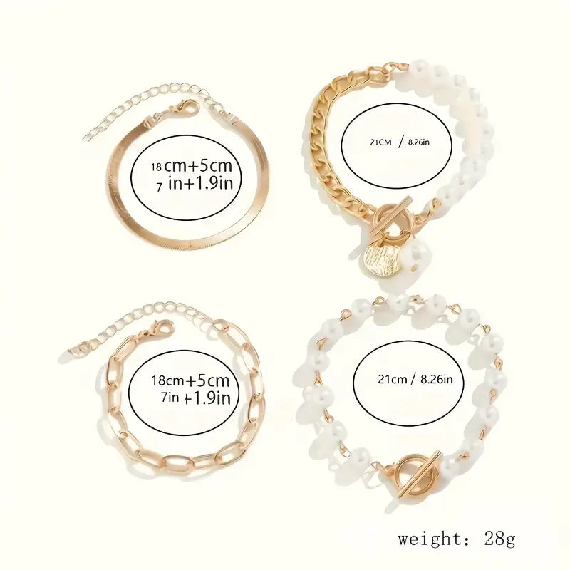 Chic Gold 4-Piece Bracelet Set – Snake, Pearls & Links | Gold by Harrison & James - bracelet product image 6
