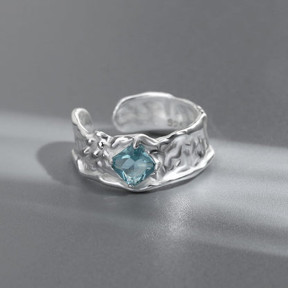 SILVER AQUAMARINE TEXTURED RING - (ADJUSTABLE) by Harrison & James - ring product image 3