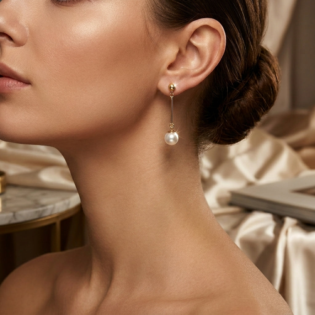 Gold Long Pearl Drop Earrings by Harrison & James - earrings product image 2