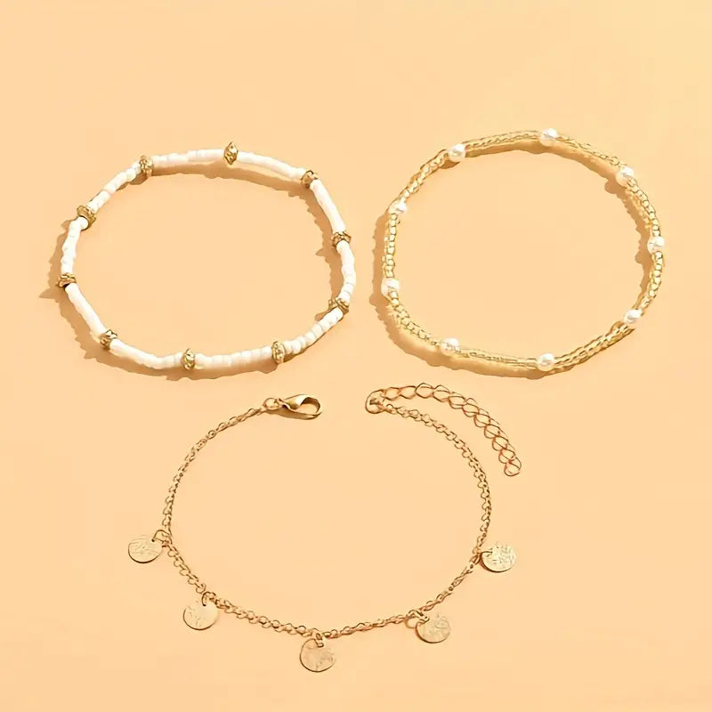 Coastal Charm 3-Piece Layered Anklet Set | Gold by Harrison & James - anklet product image 4