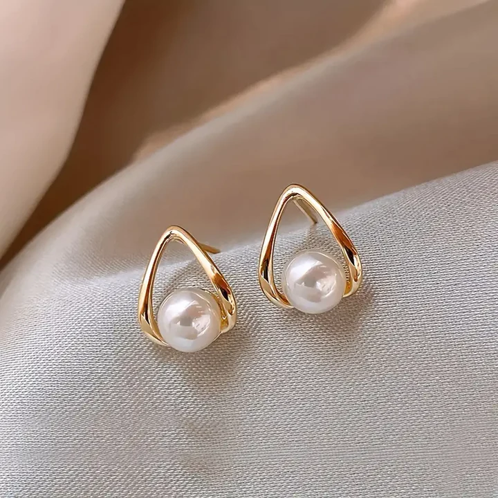 Elegantr Hollow Triangle Pearl Earrings by Harrison & James - earrings product image 1