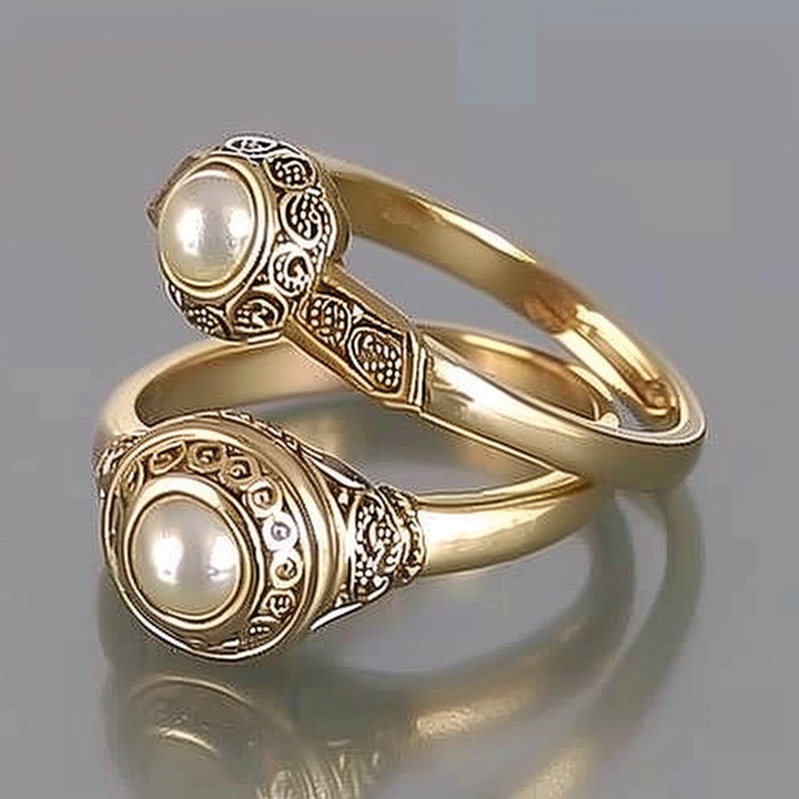 Vintage Inlaid Pearl Gold Ring Set by Harrison & James - ring product image 1