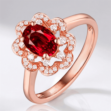 RED RUBY ROSE GOLD HALO RING by Harrison & James - ring product image 1