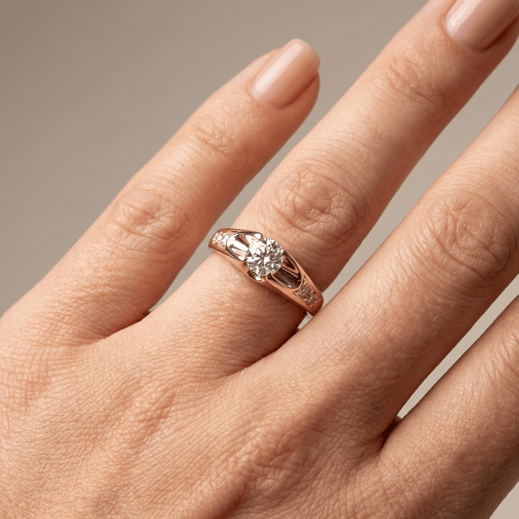 CLASSIC ROSE GOLD ZIRCONIA SOLITAIRE RING by Harrison & James - ring product image 2