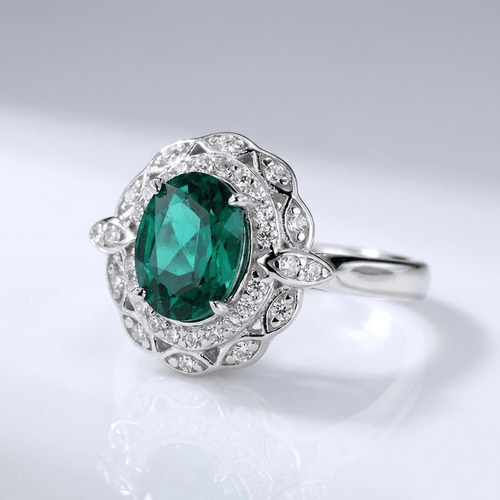 VINTAGE EMERALD SILVER FLORAL RING - (ADJUSTABLE) by Harrison & James - ring product image 1