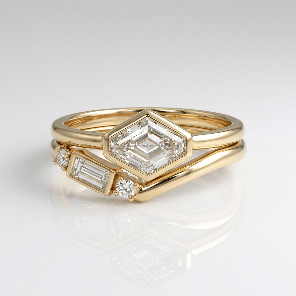 GEOMETRIC DIAMOND GOLD RING SET by Harrison & James - ring product image 1