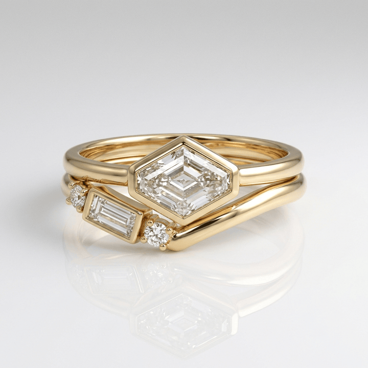 GEOMETRIC DIAMOND GOLD RING SET by Harrison & James - ring product image 1