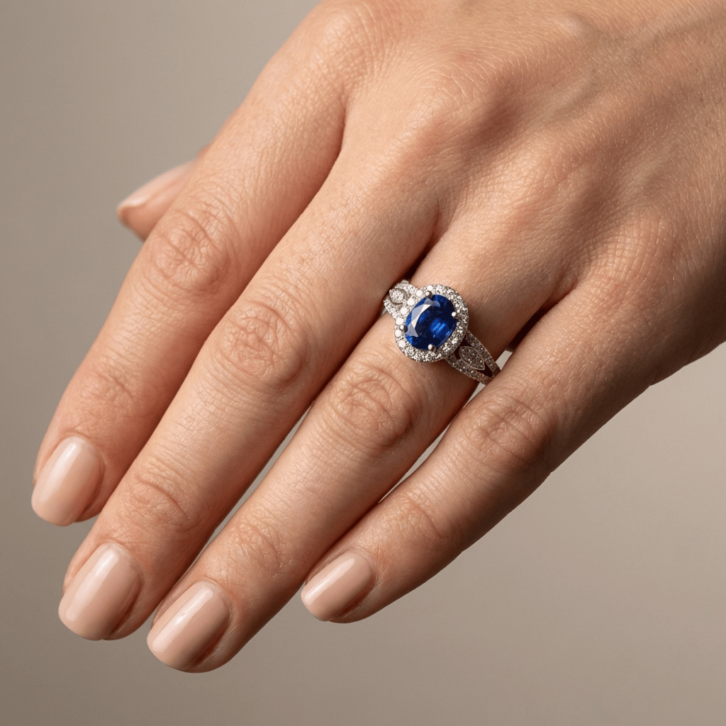 SAPPHIRE HALO VINTAGE RING by Harrison & James - ring product image 2