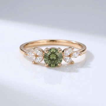 GREEN PERIDOT GOLD DAINTY LEAF RING by Harrison & James - ring product image 1