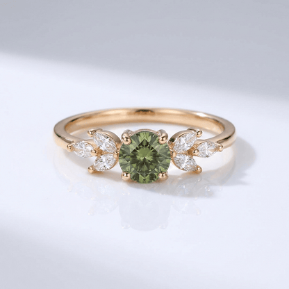 GREEN PERIDOT GOLD DAINTY LEAF RING by Harrison & James - ring product image 1