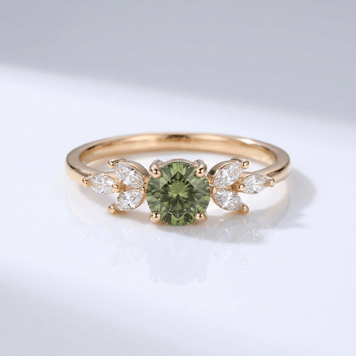 GREEN PERIDOT GOLD DAINTY LEAF RING by Harrison & James - ring product image 1