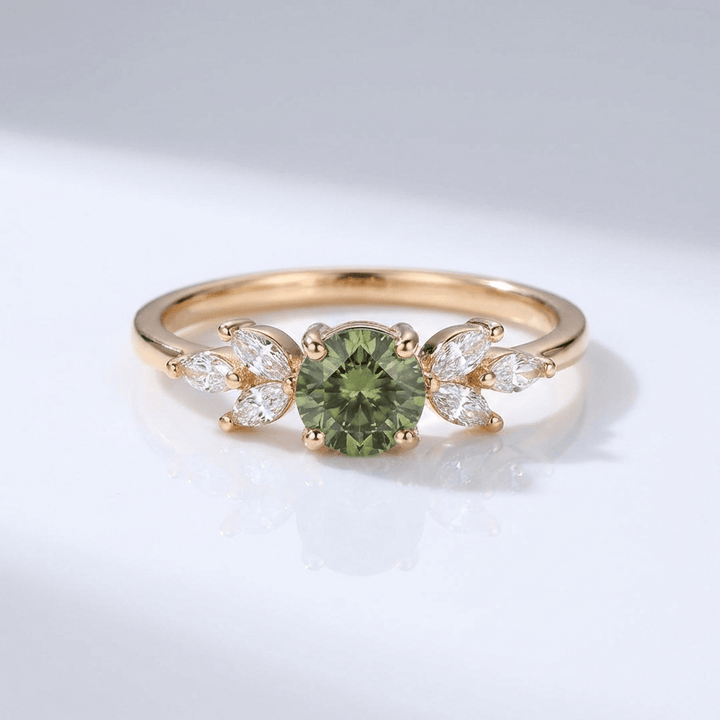 GREEN PERIDOT GOLD DAINTY LEAF RING by Harrison & James - ring product image 1