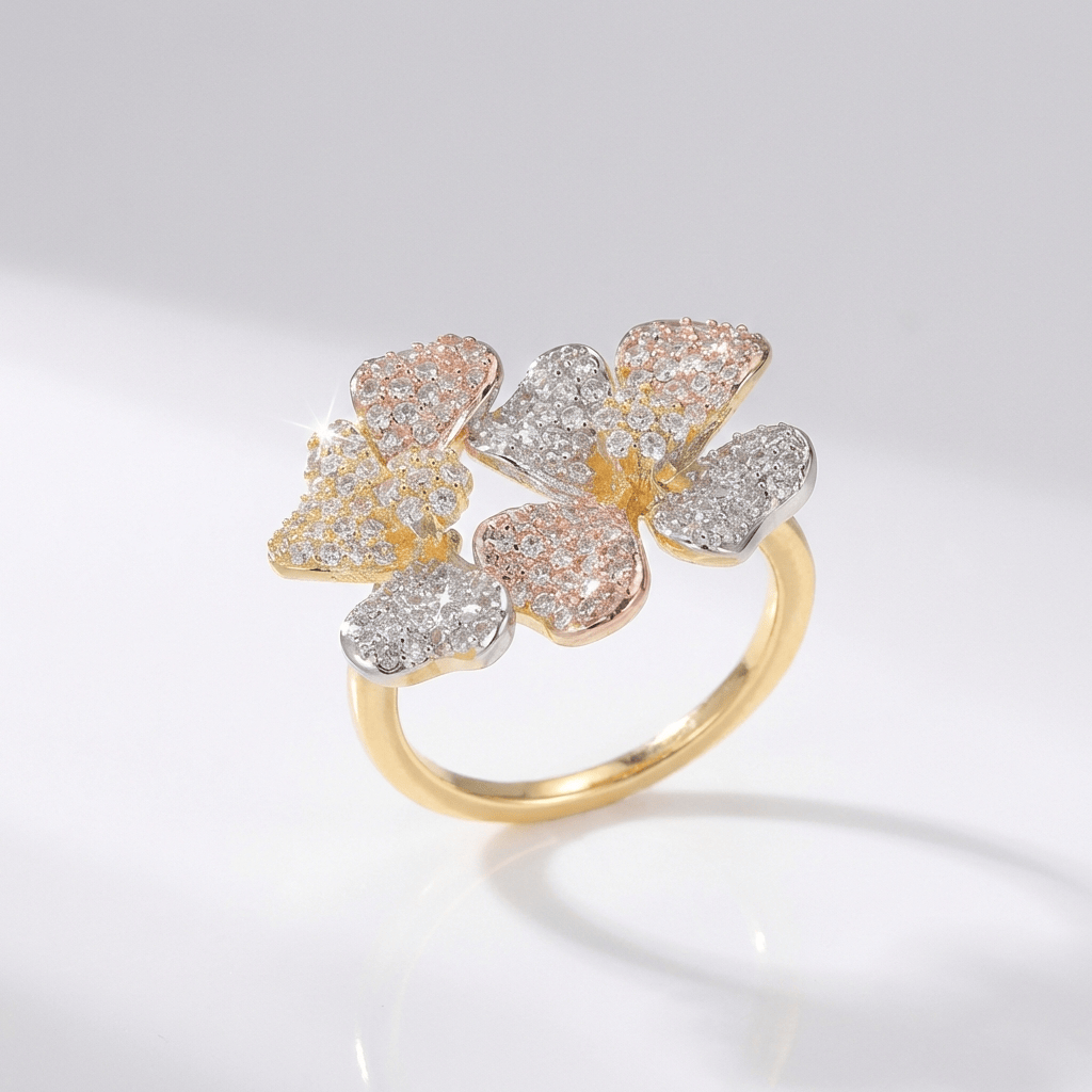 TRIPLE BUTTERFLY CRYSTAL GOLD RING by Harrison & James - ring product image 1