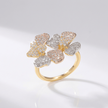 TRIPLE BUTTERFLY CRYSTAL GOLD RING by Harrison & James - ring product image 1