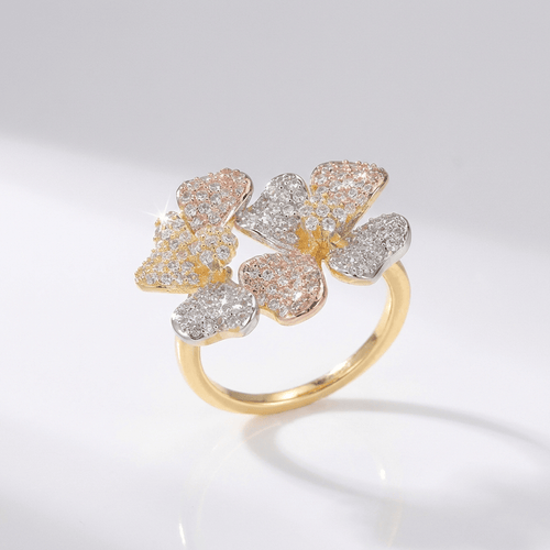 TRIPLE BUTTERFLY CRYSTAL GOLD RING by Harrison & James - ring product image 1