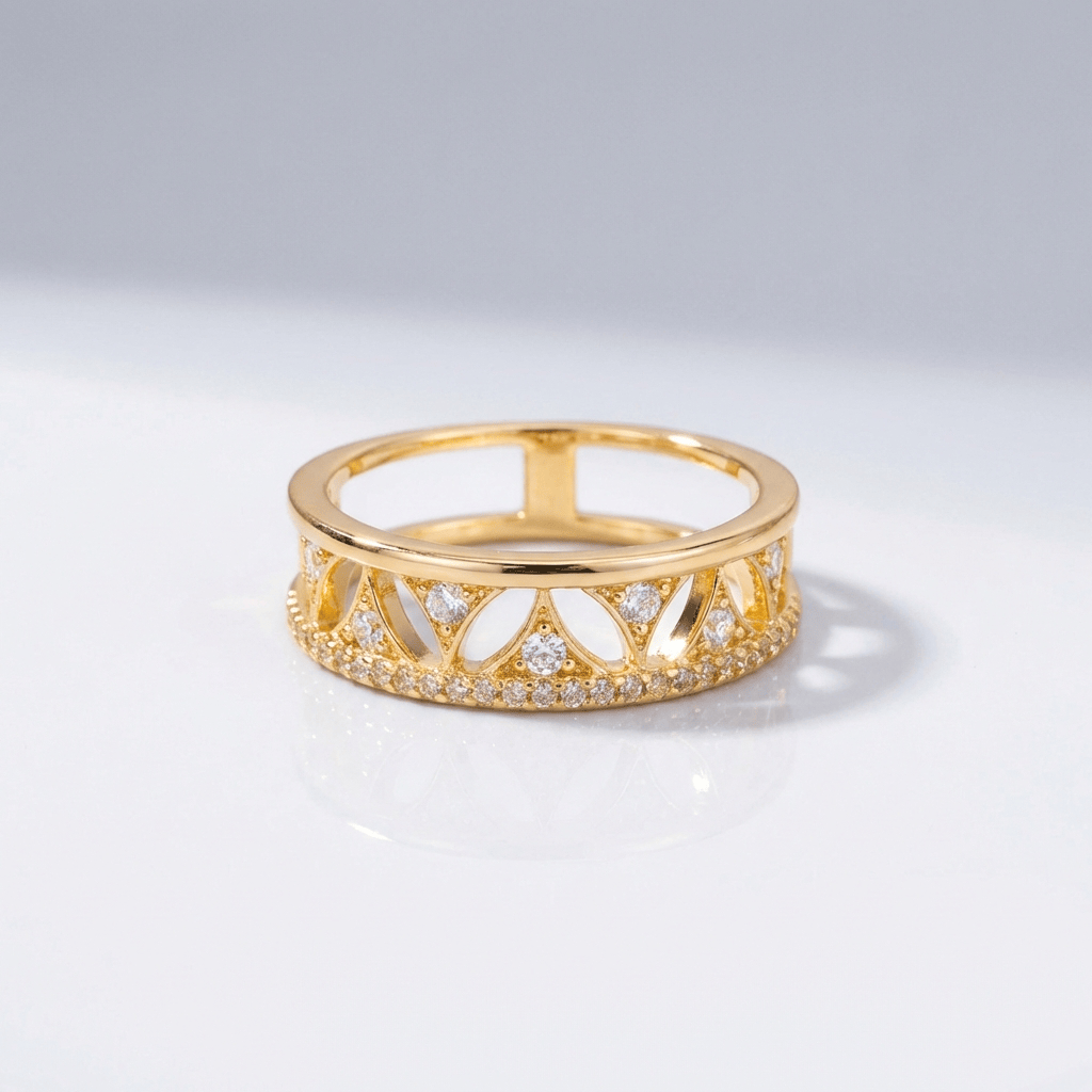 CRYSTAL CROWN GOLD BAND RING - (ADJUSTABLE) by Harrison & James - ring product image 1
