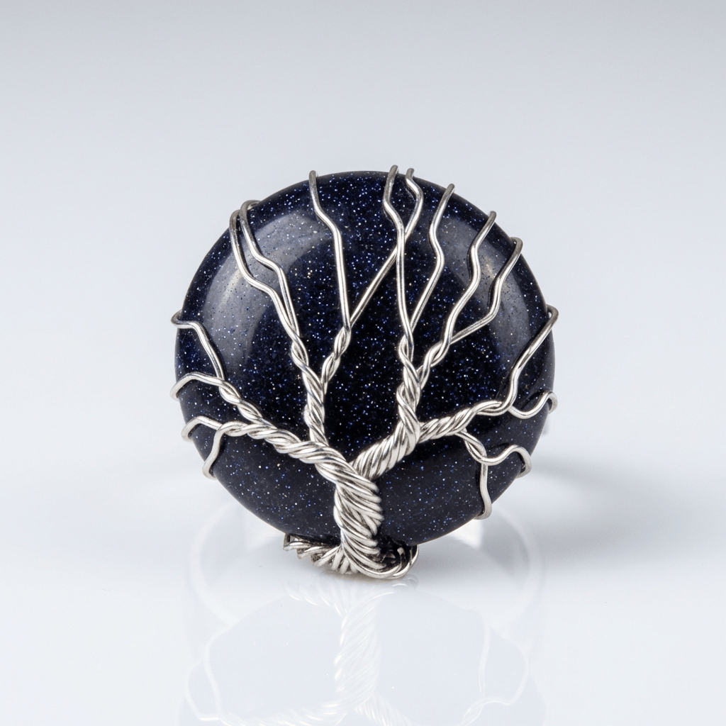 TREE OF LIFE BLUE SANDSTONE SILVER RING - (ADJUSTABLE) by Harrison & James - ring product image 1