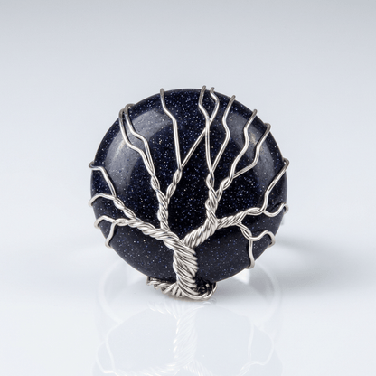 TREE OF LIFE BLUE SANDSTONE SILVER RING - (ADJUSTABLE) by Harrison & James - ring product image 1