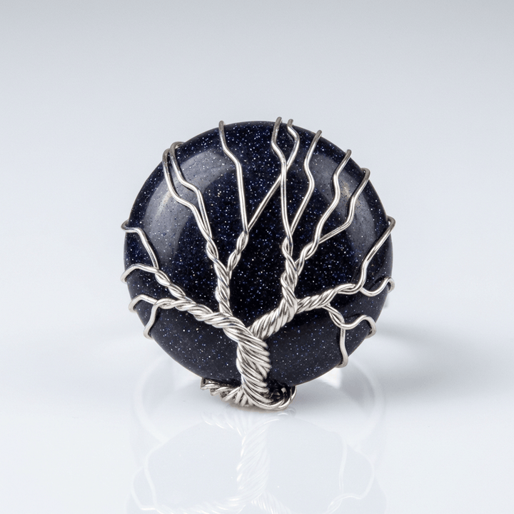 TREE OF LIFE BLUE SANDSTONE SILVER RING - (ADJUSTABLE) by Harrison & James - ring product image 1