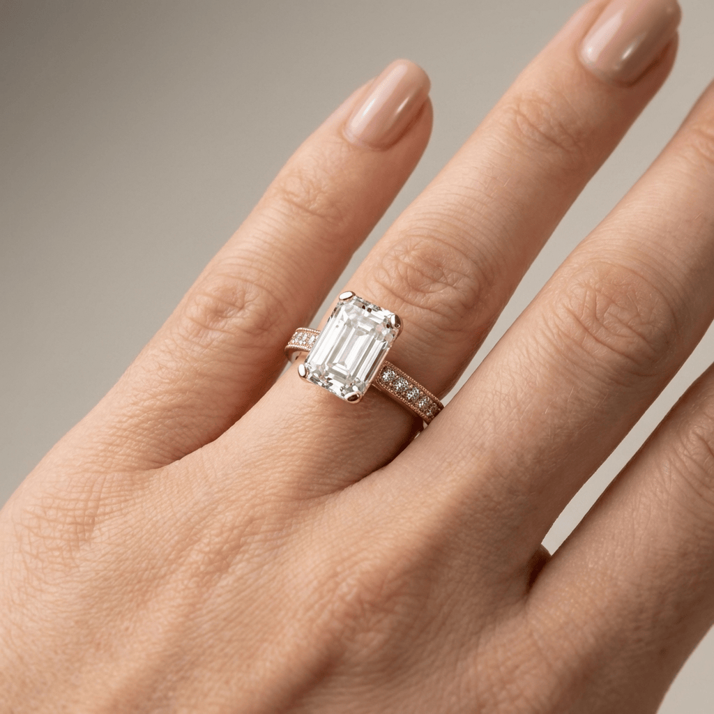 EMERALD CUT ZIRCONIA GOLD VINTAGE RING by Harrison & James - ring product image 2
