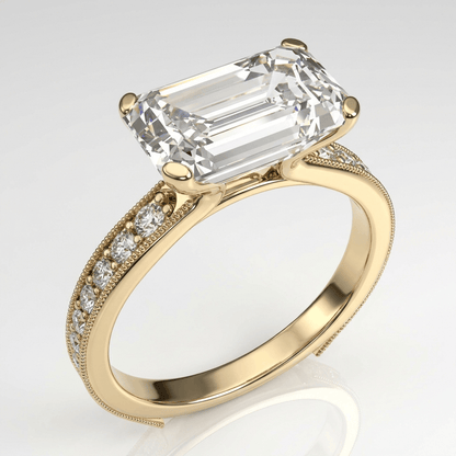 EMERALD CUT ZIRCONIA GOLD VINTAGE RING by Harrison & James - ring product image 1